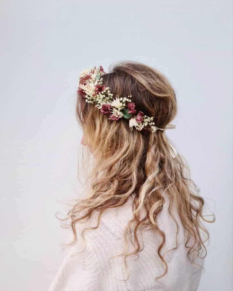 Woman with dried flower crown on her head